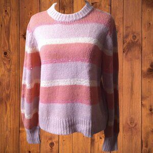 LC LAUREN CONRAD SIZE MEDIUM STRIPED PULLOVER SEQUIN LONG SLEEVE SWEATER KNIT